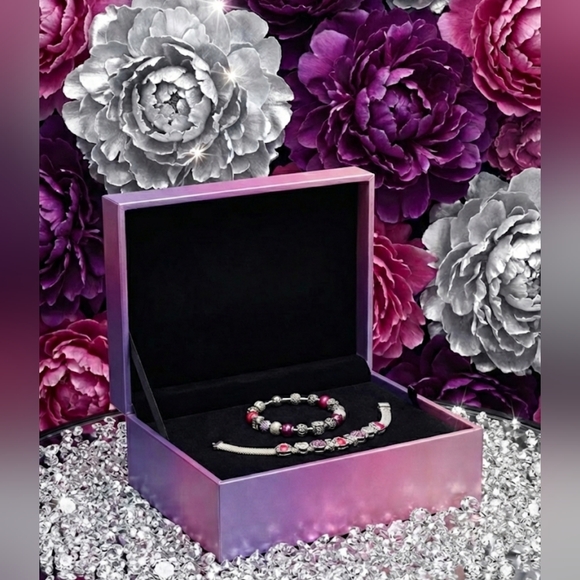 28pc S925 Pink & Purple Bracelet & Charm Bundle -(Size 7.9/8.3) - Picture 14 of 14